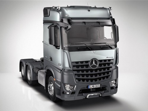 Характеристики седельного тягача Mercedes-Benz Arocs 6x2 10.7 MT 6x2 Arocs 2533 LS Air 3450 (01.2013 - н.в.): фото, размеры, грузоподъемность, масса, скорость, двигатель, топливо, отзывы