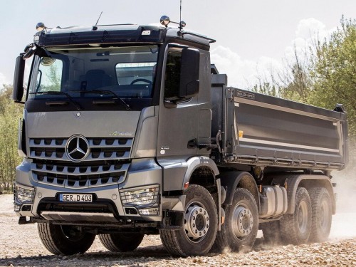 Характеристики бортового грузовика Mercedes-Benz Arocs 8x8 10.7 MT 8x8/4 Arocs 4133 AK Leaf 4850 (01.2013 - н.в.): фото, грузоподъемность, масса, скорость, двигатель, топливо, отзывы