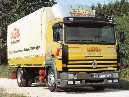 Характеристики бортового грузовика Renault Major 12.0 AMT 4x2 R385 ti 18T Luxe 3600 (02.1992 - 12.1996): фото, грузоподъемность, масса, скорость, двигатель, топливо, отзывы