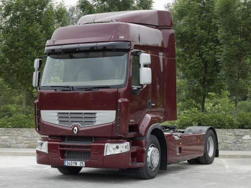 Характеристики седельного тягача Renault Premium 7.2 MT 4x2 Sleeper cab High 3500 (01.2006 - 09.2013): фото, размеры, грузоподъемность, масса, скорость, двигатель, топливо, отзывы